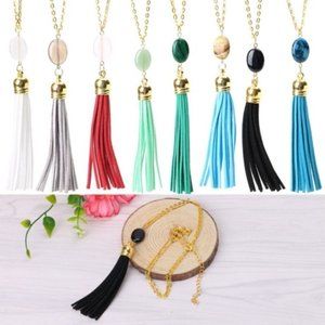 Light Green Suede Tassel Sweater Chain